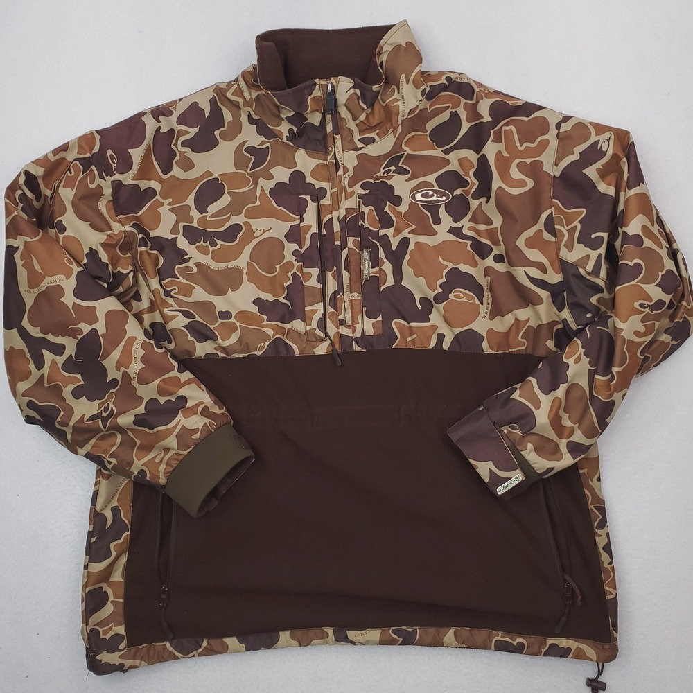 Drake Jacket Mens 2XL Brown Duck Camo Old School Fleece Pullover Hunting Outdoor